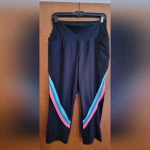Lane Bryant Black Leggings with Blue and Pink Stripes